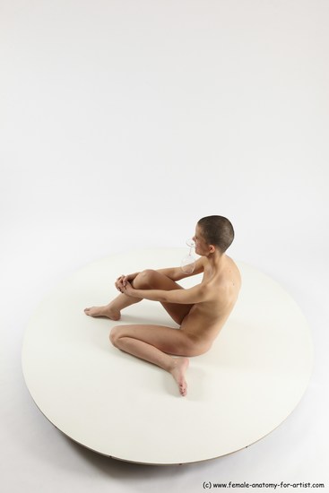 Nude Woman White Sitting poses - ALL Slim bald Sitting poses - simple Multi angle poses Pinup