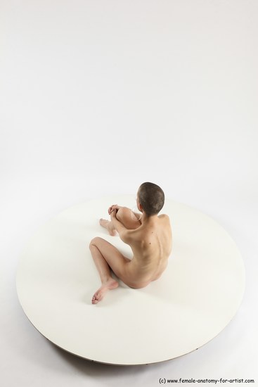 Nude Woman White Sitting poses - ALL Slim bald Sitting poses - simple Multi angle poses Pinup