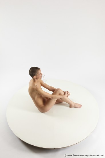 Nude Woman White Sitting poses - ALL Slim bald Sitting poses - simple Multi angle poses Pinup