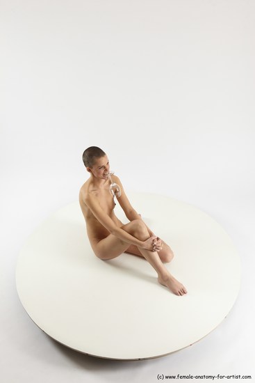 Nude Woman White Sitting poses - ALL Slim bald Sitting poses - simple Multi angle poses Pinup