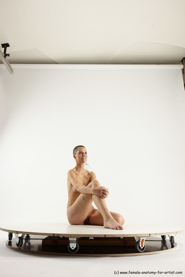 Nude Woman White Sitting poses - ALL Slim bald Sitting poses - simple Multi angle poses Pinup