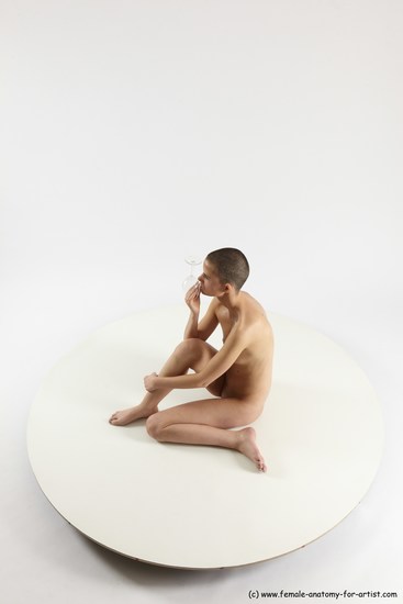 Nude Woman White Sitting poses - ALL Slim bald Sitting poses - simple Multi angle poses Pinup