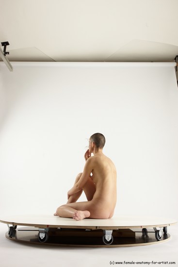 Nude Woman White Sitting poses - ALL Slim bald Sitting poses - simple Multi angle poses Pinup