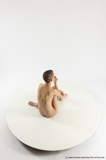 Nude Woman White Sitting poses - ALL Slim bald Sitting poses - simple Multi angle poses Pinup