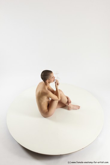 Nude Woman White Sitting poses - ALL Slim bald Sitting poses - simple Multi angle poses Pinup