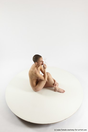 Nude Woman White Sitting poses - ALL Slim bald Sitting poses - simple Multi angle poses Pinup