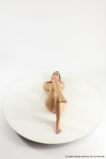 Nude Woman White Laying poses - ALL Slim Laying poses - on back long brown Multi angle poses Pinup