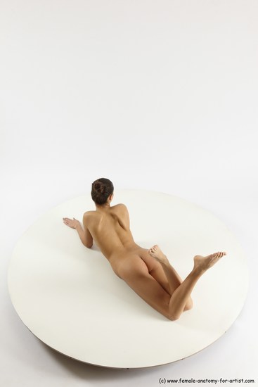 Nude Woman White Laying poses - ALL Slim Laying poses - on stomach long brown Multi angle poses Pinup