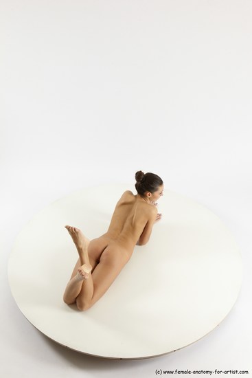 Nude Woman White Laying poses - ALL Slim Laying poses - on stomach long brown Multi angle poses Pinup