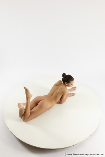 Nude Woman White Laying poses - ALL Slim Laying poses - on stomach long brown Multi angle poses Pinup