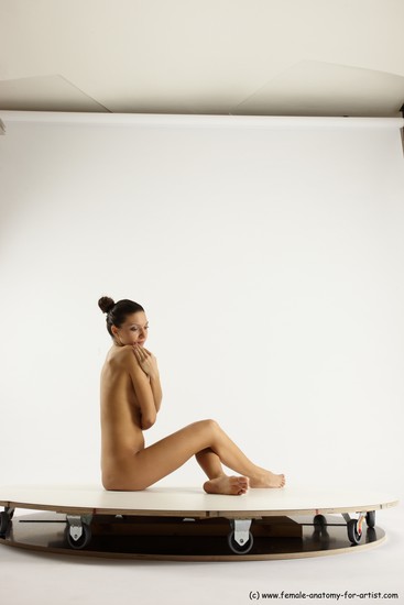 Nude Woman White Sitting poses - ALL Slim long brown Sitting poses - simple Multi angle poses Pinup