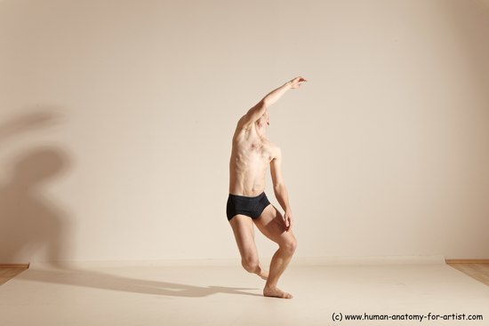 Underwear Gymnastic poses White Moving poses Slim bald Dynamic poses