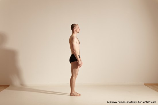 Underwear Gymnastic poses White Moving poses Slim bald Dynamic poses