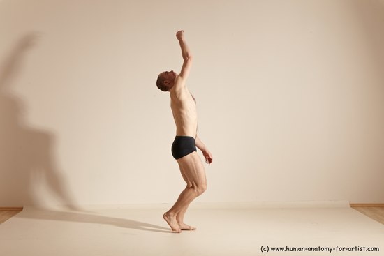 Underwear Gymnastic poses White Moving poses Slim bald Dynamic poses