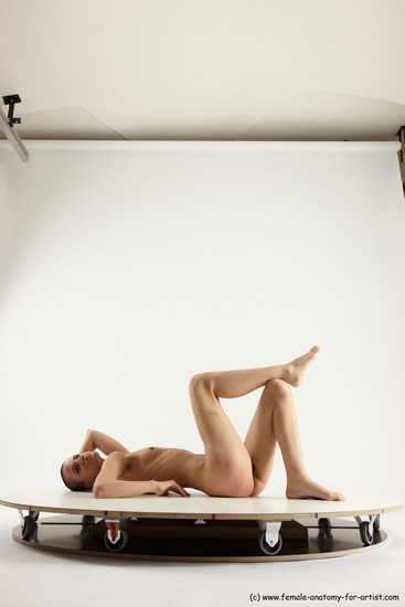 Nude Woman White Laying poses - ALL Slim Laying poses - on back bald Multi angle poses Pinup