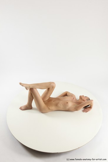 Nude Woman White Laying poses - ALL Slim Laying poses - on back bald Multi angle poses Pinup