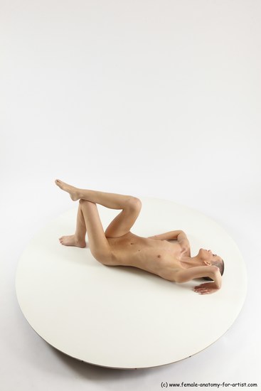 Nude Woman White Laying poses - ALL Slim Laying poses - on back bald Multi angle poses Pinup