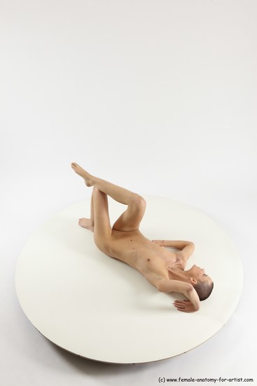 Nude Woman White Laying poses - ALL Slim Laying poses - on back bald Multi angle poses Pinup