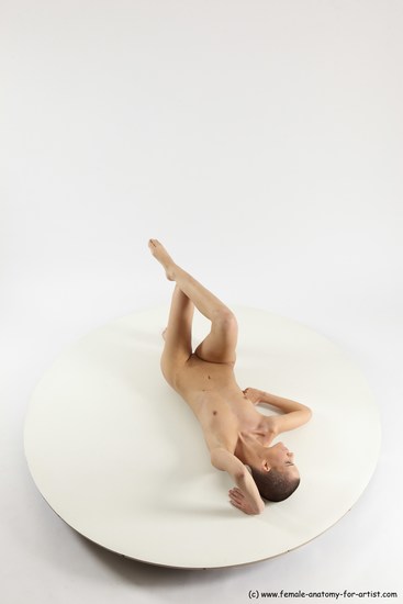 Nude Woman White Laying poses - ALL Slim Laying poses - on back bald Multi angle poses Pinup