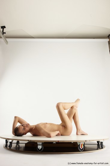 Nude Woman White Laying poses - ALL Slim Laying poses - on back bald Multi angle poses Pinup