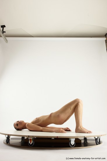 Nude Woman White Laying poses - ALL Slim Laying poses - on back bald Multi angle poses Pinup