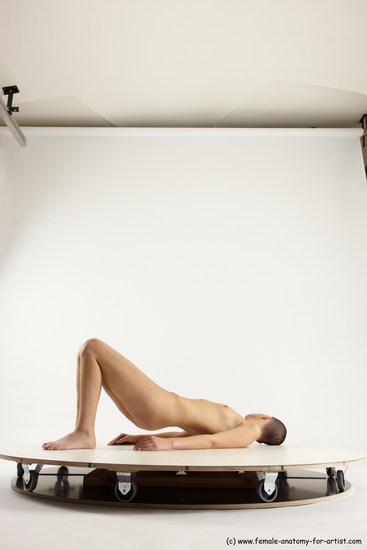 Nude Woman White Laying poses - ALL Slim Laying poses - on back bald Multi angle poses Pinup