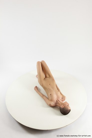 Nude Woman White Laying poses - ALL Slim Laying poses - on back bald Multi angle poses Pinup