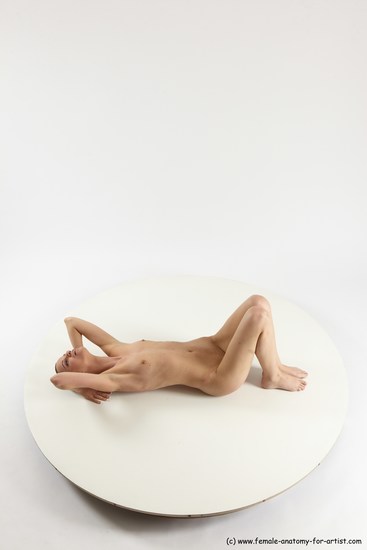 Nude Woman White Laying poses - ALL Slim Laying poses - on back bald Multi angle poses Pinup