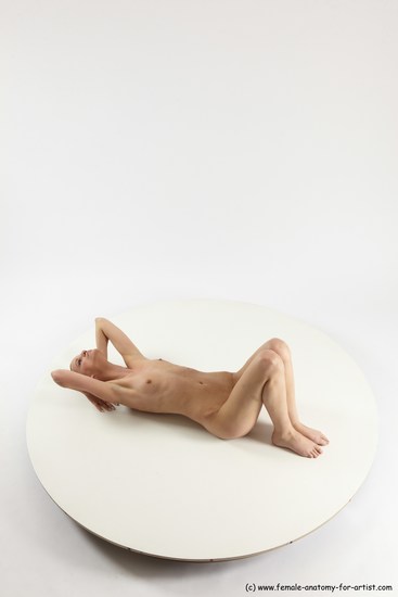 Nude Woman White Laying poses - ALL Slim Laying poses - on back bald Multi angle poses Pinup