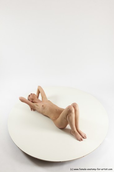 Nude Woman White Laying poses - ALL Slim Laying poses - on back bald Multi angle poses Pinup