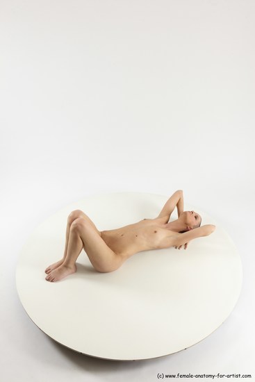 Nude Woman White Laying poses - ALL Slim Laying poses - on back bald Multi angle poses Pinup