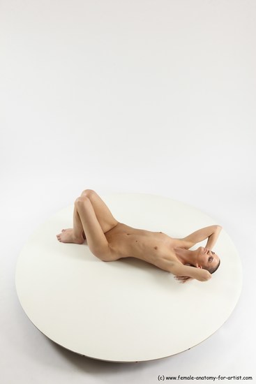 Nude Woman White Laying poses - ALL Slim Laying poses - on back bald Multi angle poses Pinup