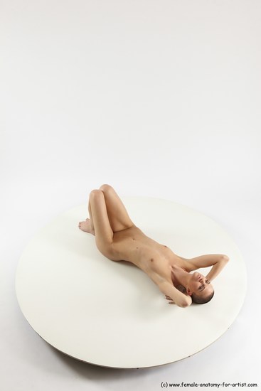 Nude Woman White Laying poses - ALL Slim Laying poses - on back bald Multi angle poses Pinup