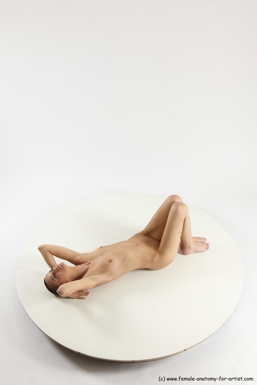 Nude Woman White Laying poses - ALL Slim Laying poses - on back bald Multi angle poses Pinup