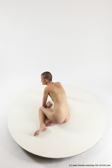 Nude Woman White Sitting poses - ALL Slim bald Sitting poses - on knees Multi angle poses Pinup