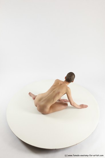 Nude Woman White Sitting poses - ALL Slim bald Sitting poses - on knees Multi angle poses Pinup