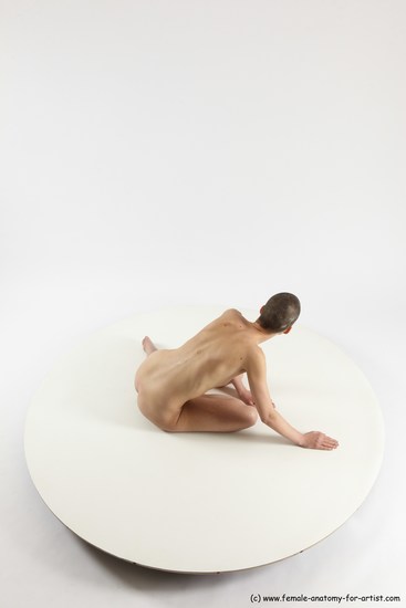 Nude Woman White Sitting poses - ALL Slim bald Sitting poses - on knees Multi angle poses Pinup