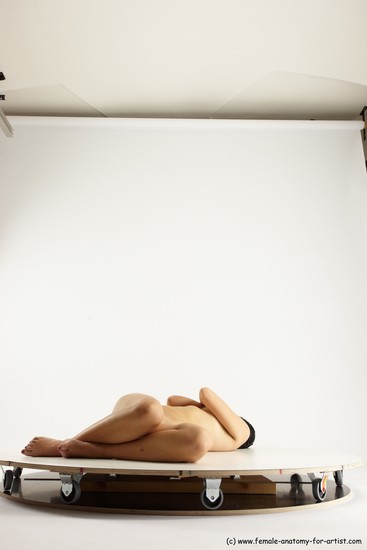 Nude Woman White Laying poses - ALL Slim Laying poses - on back long brown Multi angle poses Pinup