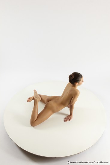 Nude Gymnastic poses Woman White Slim long brown Multi angle poses Pinup