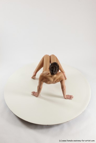 Nude Gymnastic poses Woman White Sitting poses - ALL Slim long brown Multi angle poses Pinup