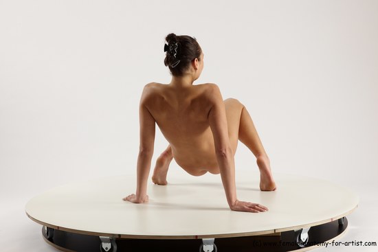 Nude Gymnastic poses Woman White Sitting poses - ALL Slim long brown Multi angle poses Pinup