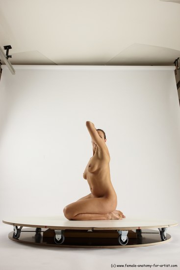 Nude Woman White Sitting poses - ALL Slim long brown Sitting poses - on knees Multi angle poses Pinup