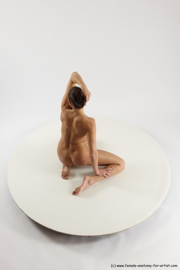 Nude Woman White Sitting poses - ALL Slim long brown Sitting poses - on knees Multi angle poses Pinup