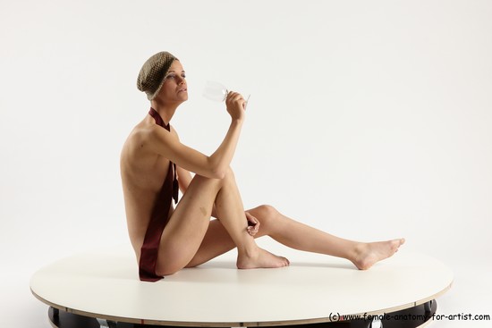 Nude Woman White Sitting poses - ALL Slim bald Sitting poses - simple Multi angle poses Pinup
