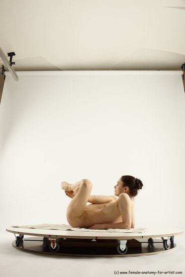 Nude Woman White Laying poses - ALL Slim Laying poses - on back long brown Multi angle poses Pinup