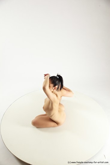 Nude Gymnastic poses Woman White Sitting poses - ALL Slim long black Multi angle poses Pinup