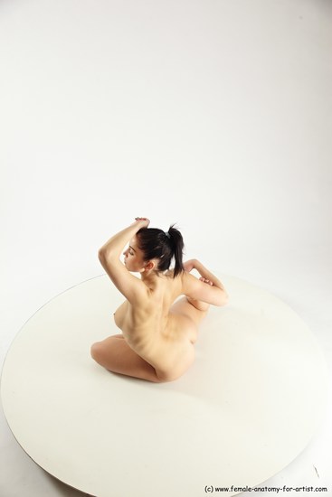 Nude Gymnastic poses Woman White Sitting poses - ALL Slim long black Multi angle poses Pinup