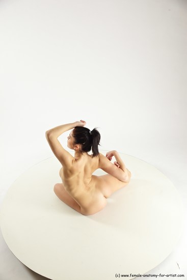 Nude Gymnastic poses Woman White Sitting poses - ALL Slim long black Multi angle poses Pinup