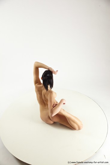 Nude Gymnastic poses Woman White Sitting poses - ALL Slim long black Multi angle poses Pinup