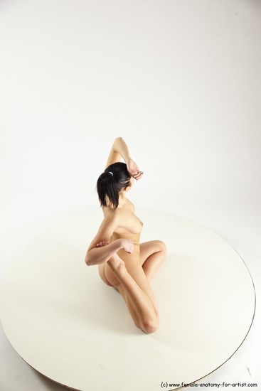 Nude Gymnastic poses Woman White Sitting poses - ALL Slim long black Multi angle poses Pinup